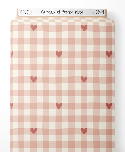 Tissu - Carreaux et flèches roses