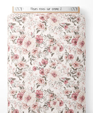 Tissu - Fleurs roses sur crème 2