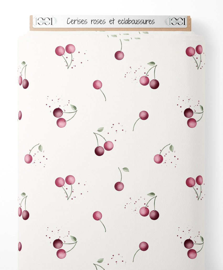Tissu - Cerises roses et éclaboussures