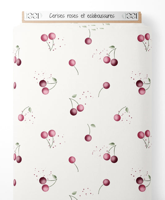 Tissu - Cerises roses et éclaboussures