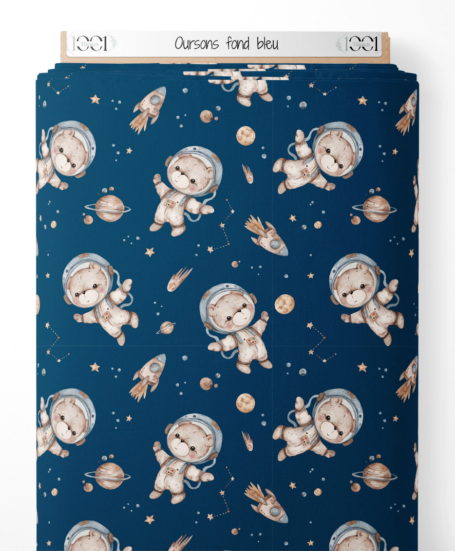 Tissu - Oursons sur fond bleu