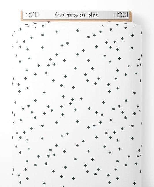 Tissu - Croix noires sur blanc