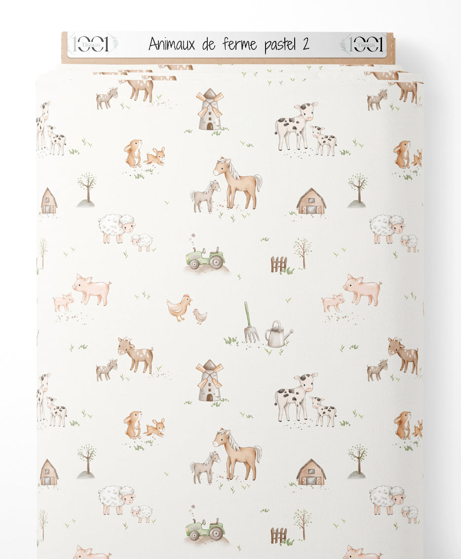 Tissu - Animaux de ferme pastel 2