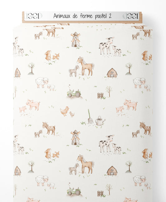 Tissu - Animaux de ferme pastel 2
