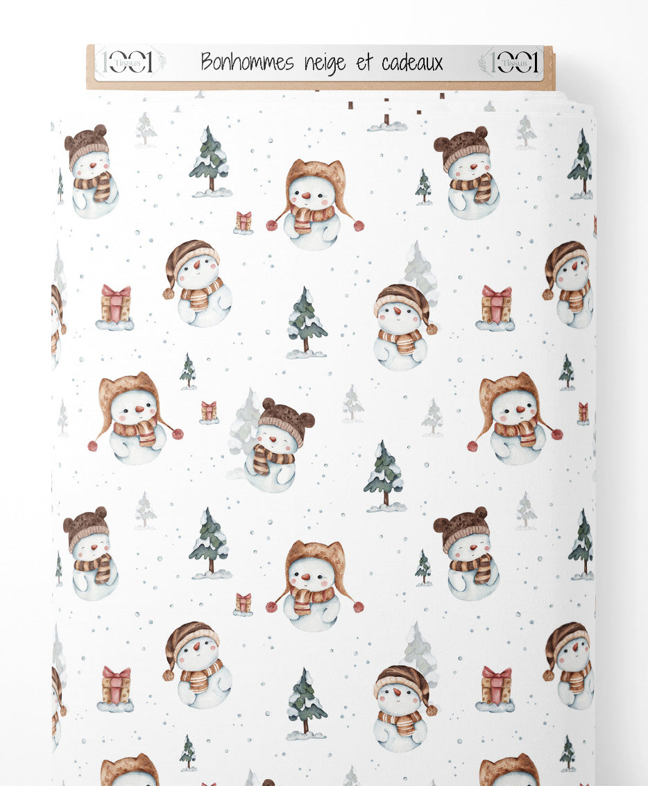 Tissu - Bonhommes neige et cadeaux