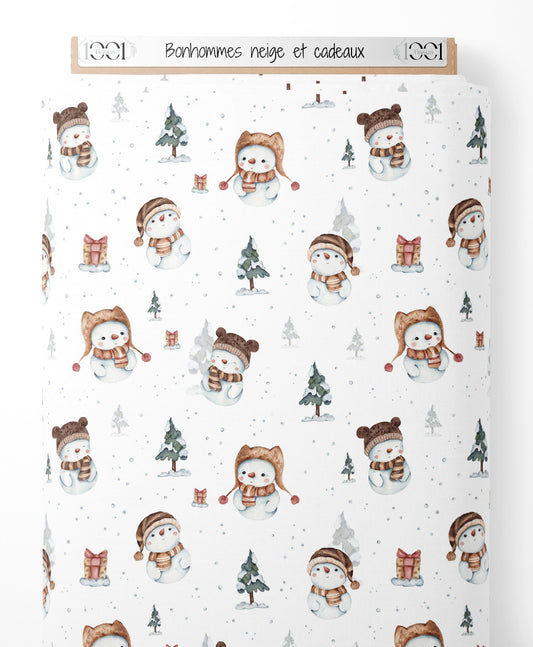 Tissu - Bonhommes neige et cadeaux