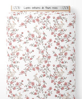 Tissu - Lapins entourés de fleurs roses