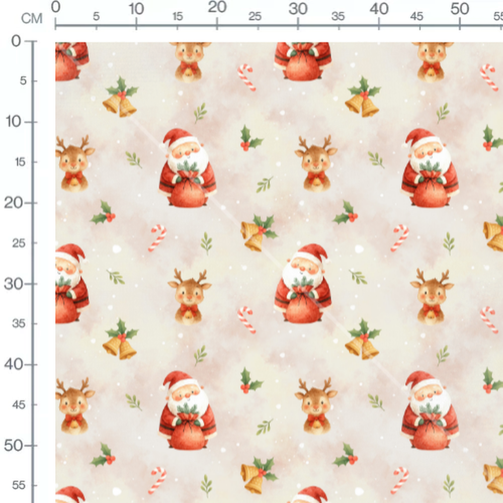 Tissu - Rennes souriants et houx