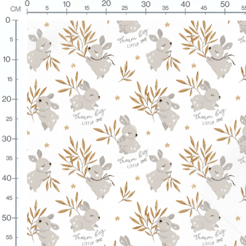 Tissu - Lapins et feuillages dorés