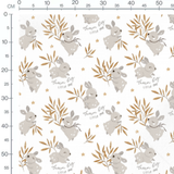 Tissu - Lapins et feuillages dorés