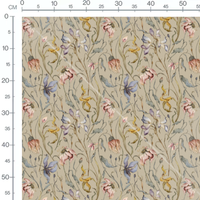 Tissu - Fleurs pastel fanées sur beige