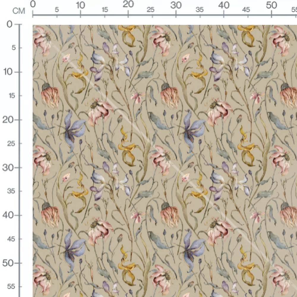 Tissu - Fleurs pastel fanées sur beige