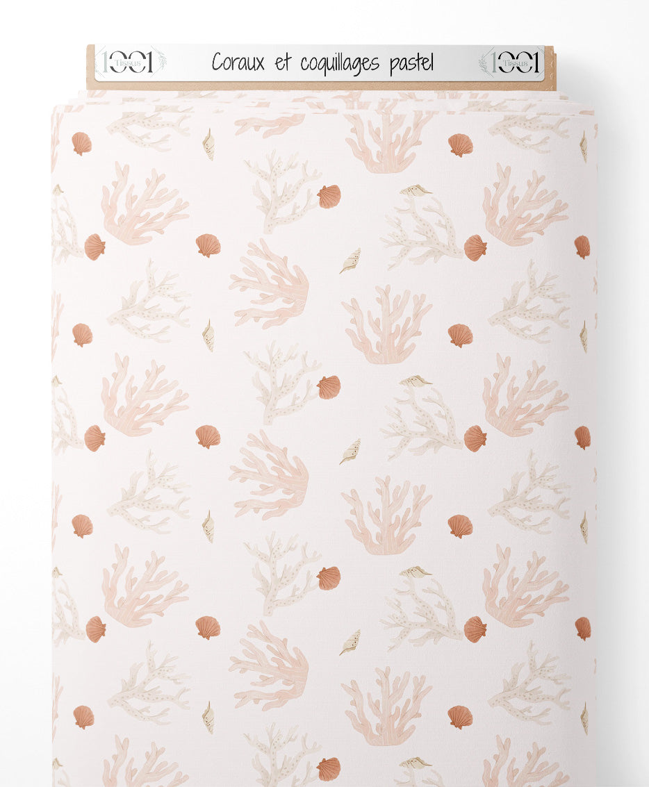 Tissu - Coraux et coquillages pastel