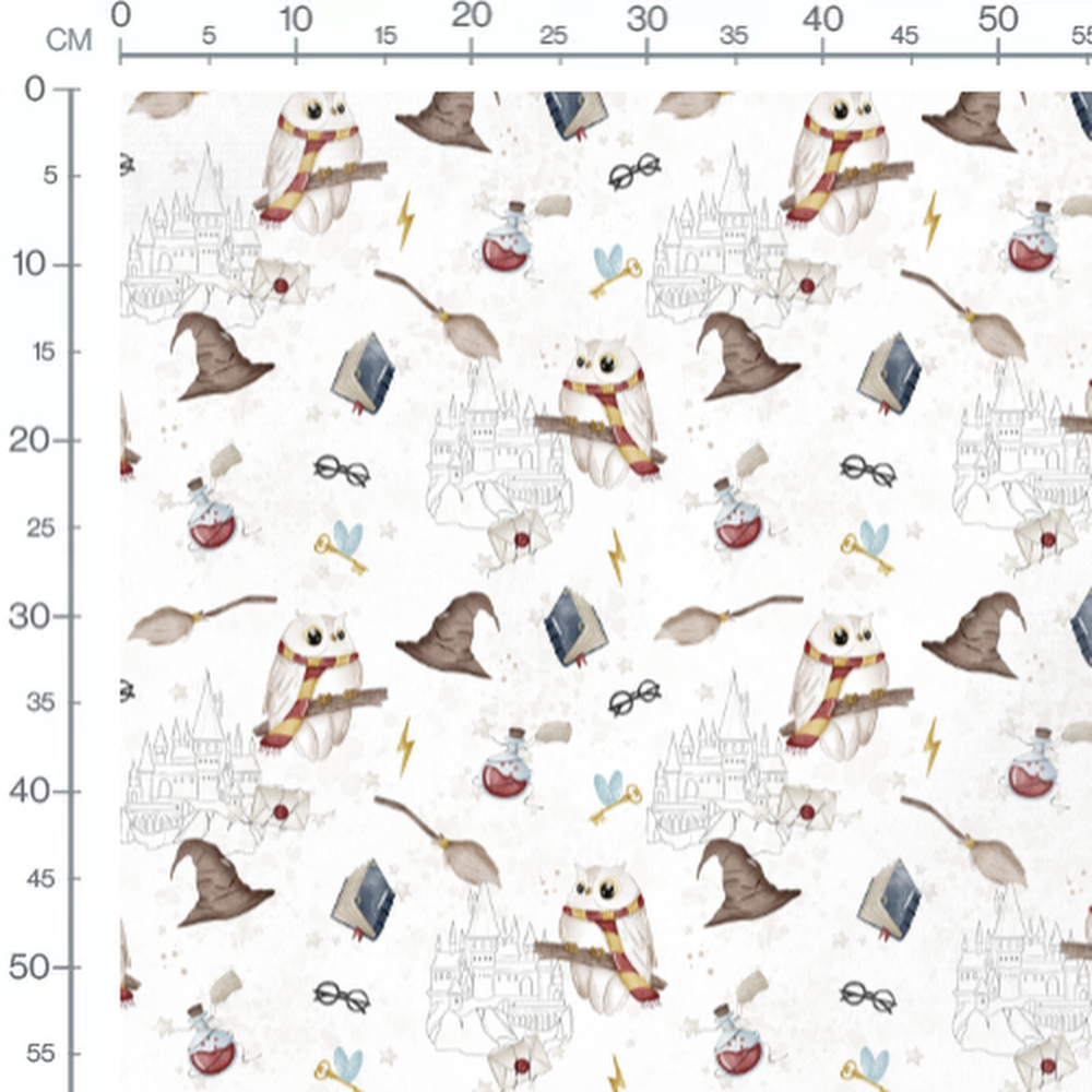 Tissu - Hiboux et châteaux magiques