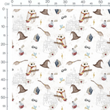 Tissu - Hiboux et châteaux magiques