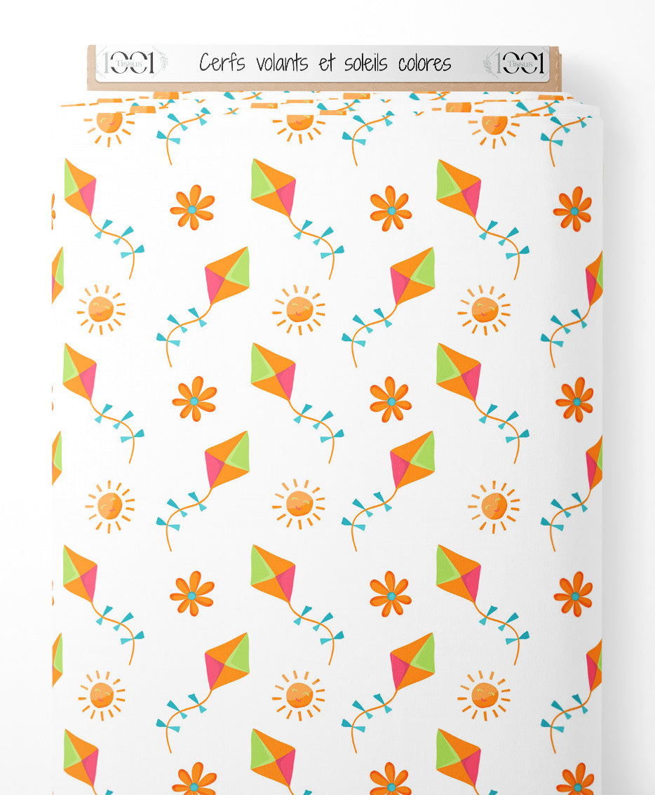 Tissu - Cerfs-volants et soleils colorés