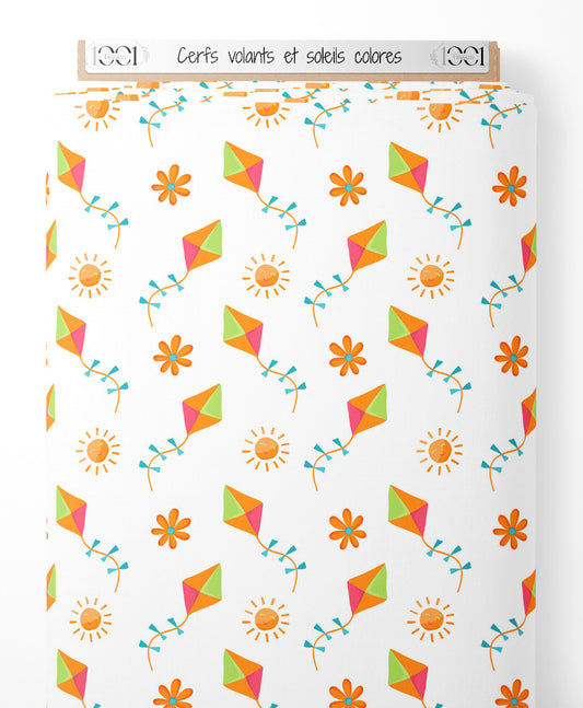 Tissu - Cerfs-volants et soleils colorés