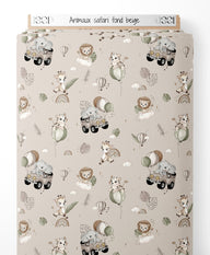 Tissu - Animaux safari sur fond beige