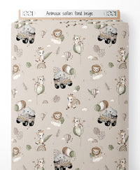 Tissu - Animaux safari sur fond beige