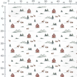 Tissu - Chalets rouges et rennes bruns