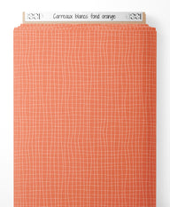 Tissu - Carreaux blancs sur fond orange