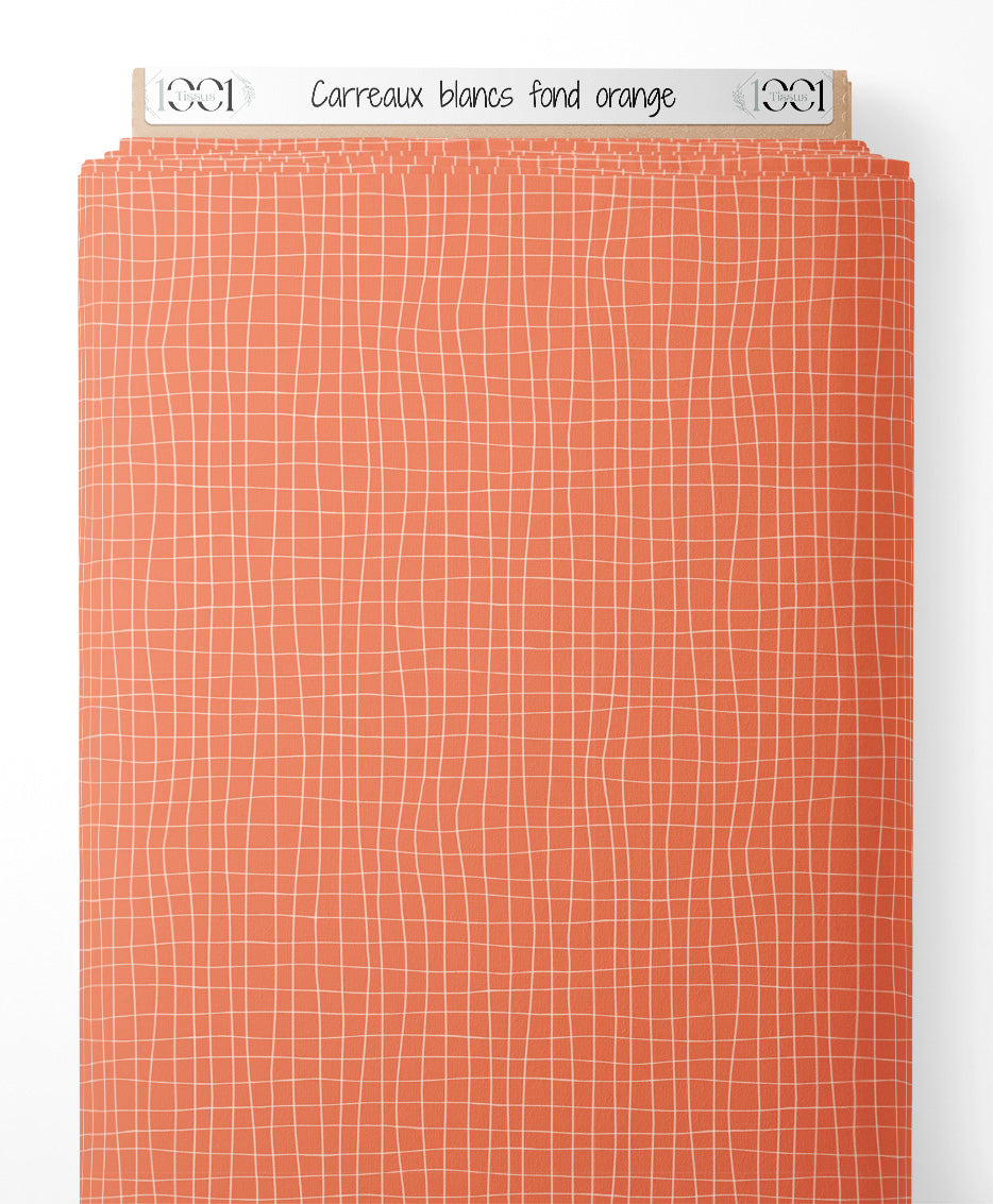 Tissu - Carreaux blancs sur fond orange