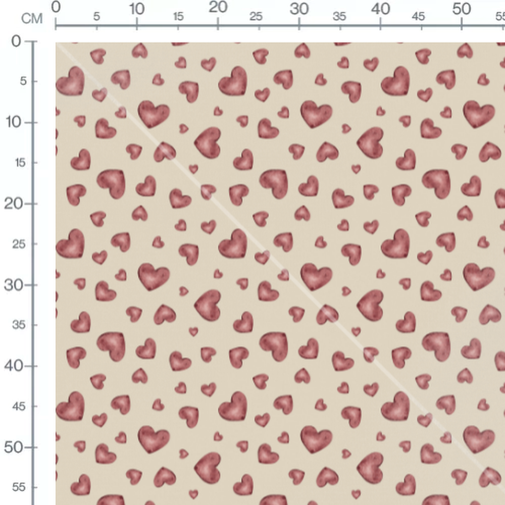 Tissu - Cœurs aquarelle variés beige