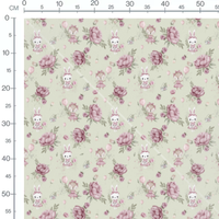 Tissu - Animaux roses et ballons verts