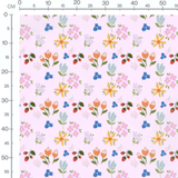 Tissu - Fleurs multicolores sur fond rose