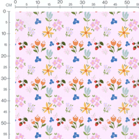 Tissu - Fleurs multicolores sur fond rose