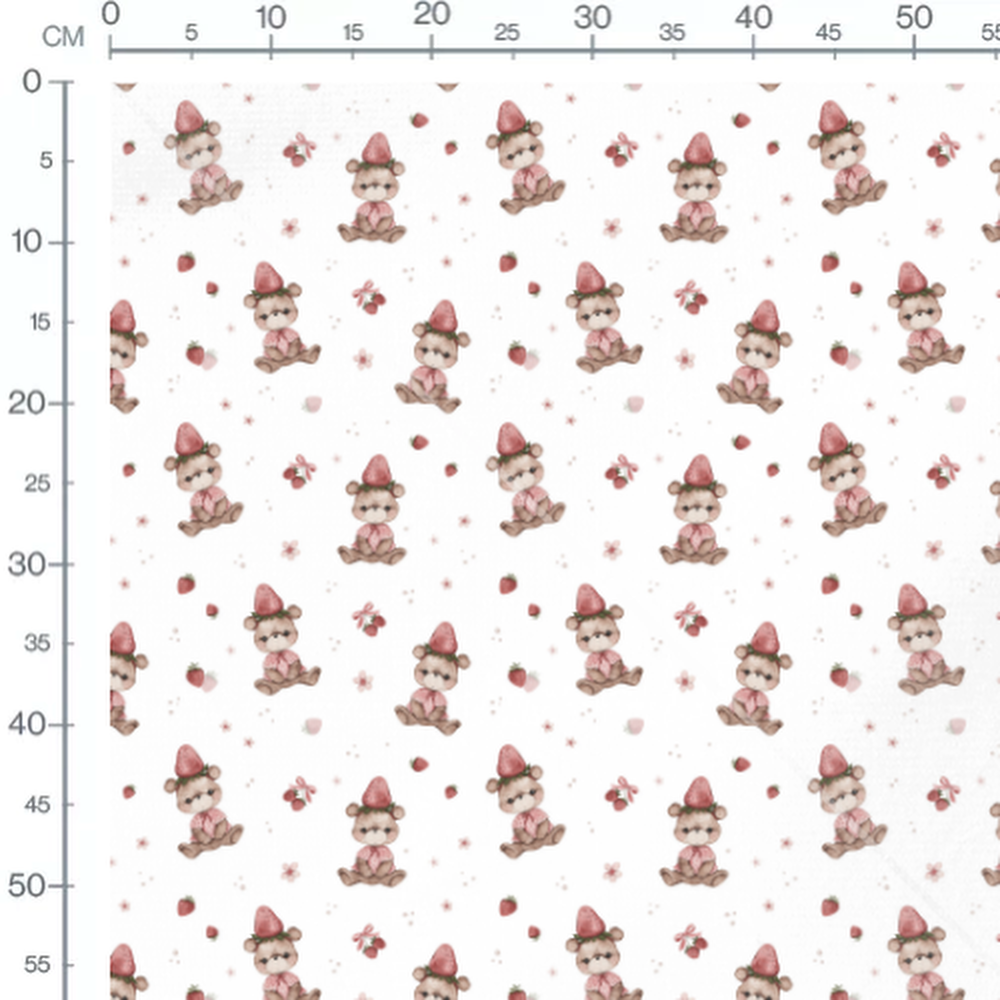 Tissu - Oursons à pois et fraises