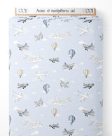 Tissu - Avions et montgolfières ciel