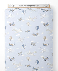 Tissu - Avions et montgolfières ciel