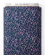 Tissu - Fleurs roses sur fond bleu 3