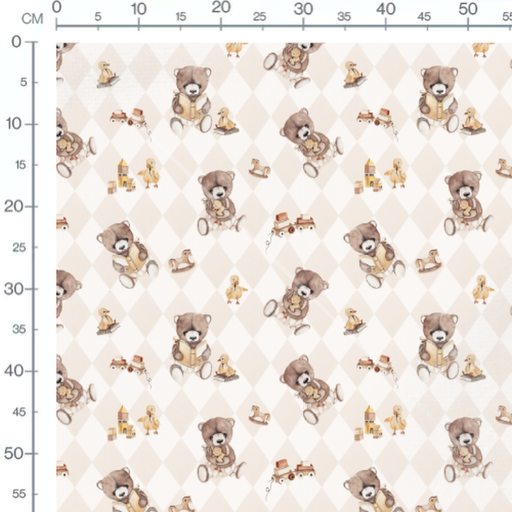 Tissu - Oursons et jouets en losanges