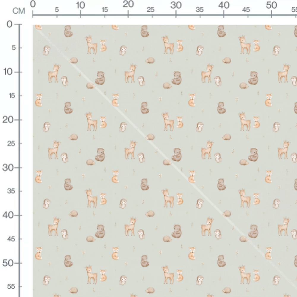 Tissu - Animaux forestiers et fleurs