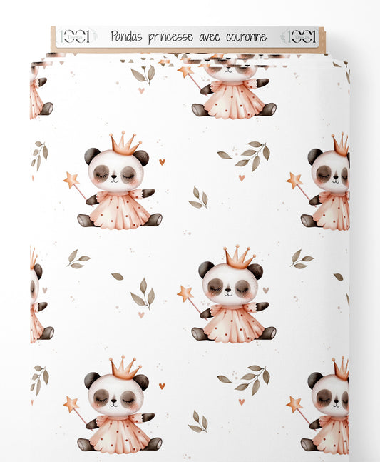 Tissu - Pandas princesse avec couronne