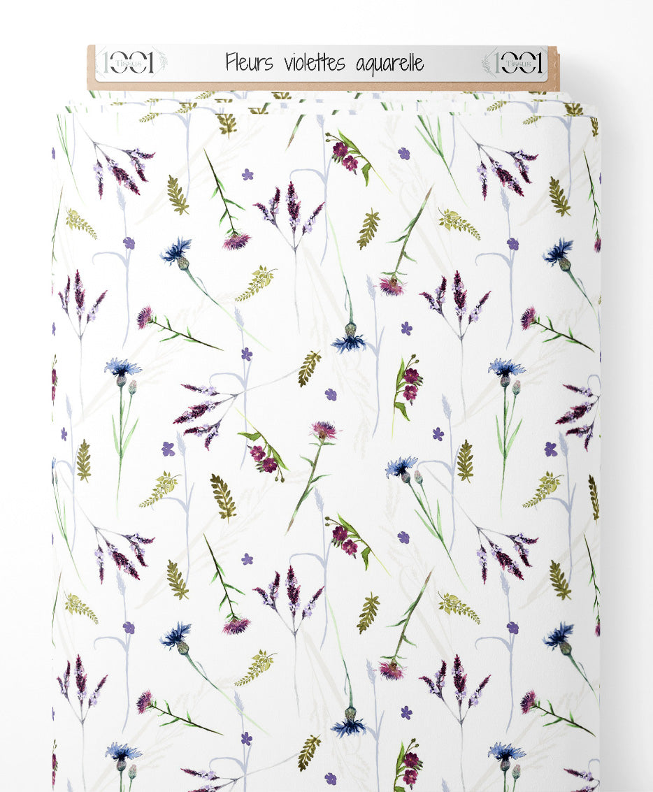 Tissu - Fleurs violettes aquarelle