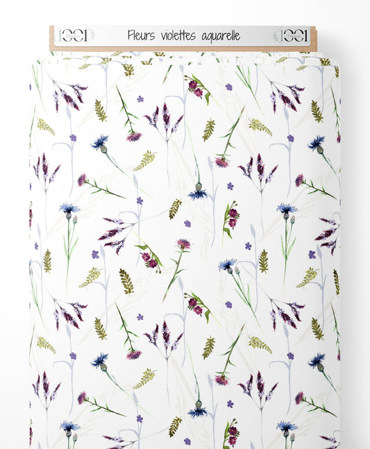 Tissu - Fleurs violettes aquarelle