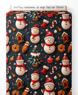 Tissu - bonhommes de neige fond noir 3D