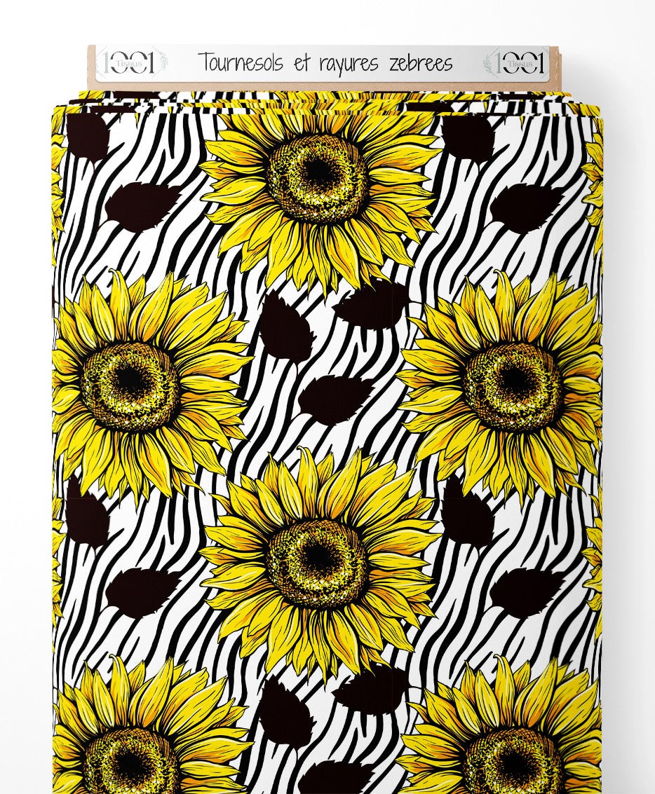Tissu - Tournesols et rayures zébrées