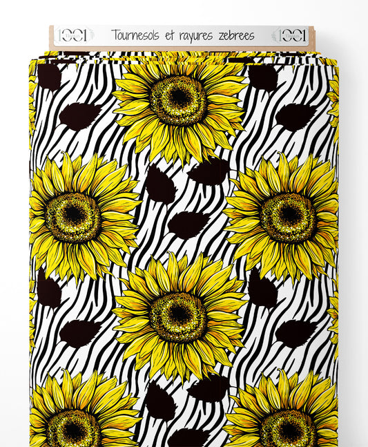 Tissu - Tournesols et rayures zébrées