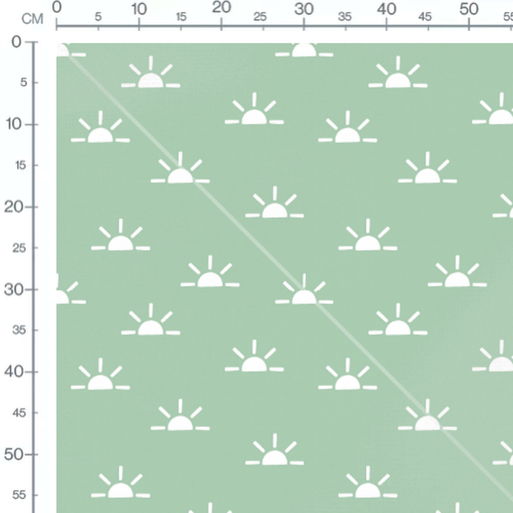 Tissu - Soleils blancs sur vert