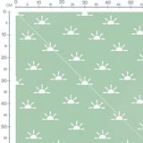 Tissu - Soleils blancs sur vert