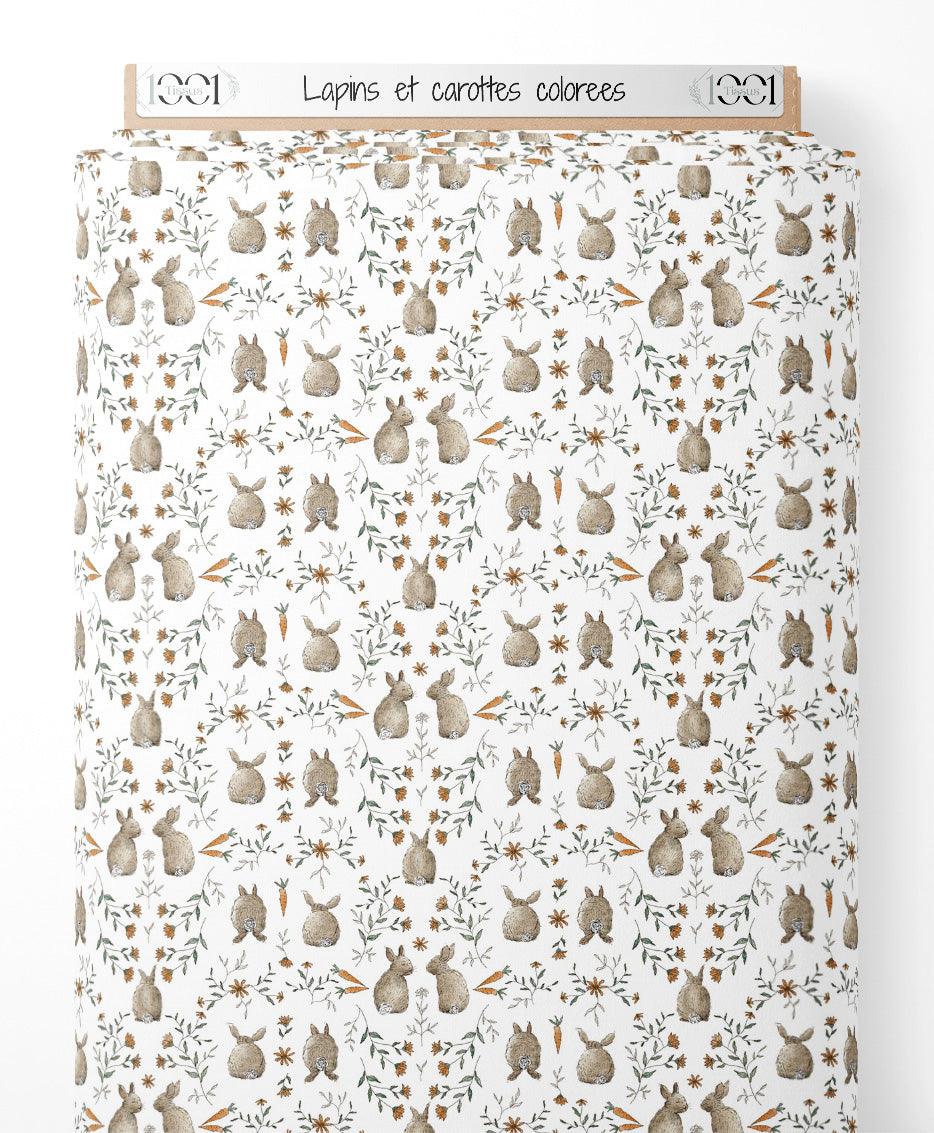 Tissu - Lapins et carottes colorées