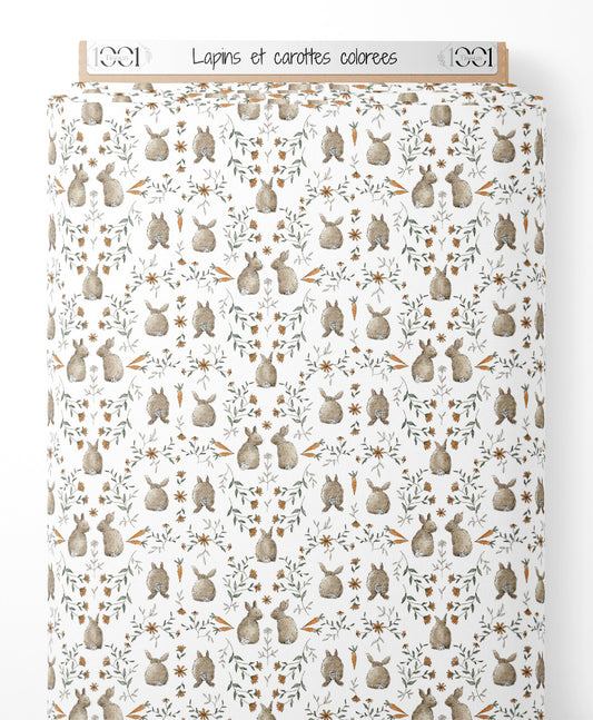 Tissu - Lapins et carottes colorées