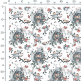 Tissu - Souris et théières fleuries