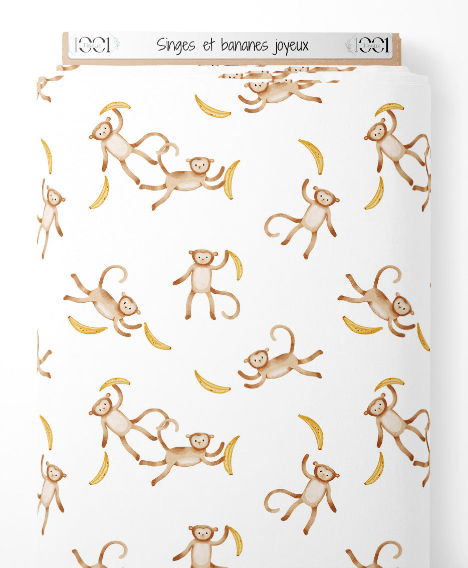 Tissu - Singes et bananes joyeux