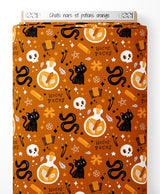 Tissu - Chats noirs et potions orange