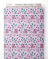 Tissu - Champignons violets sur rose